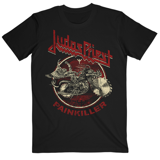 A classic black cotton tee from Judas Priest, with artwork inspired by the original Painkiller album on the front and the album track list on the back.