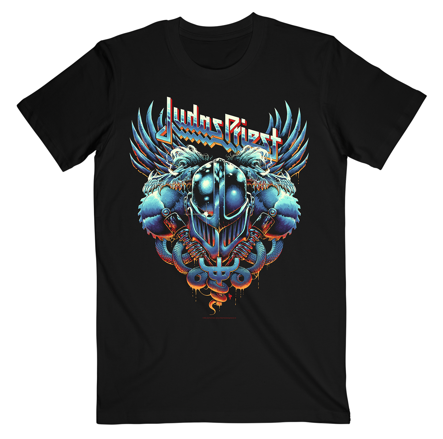 A classic fit cotton black tee with custom artwork celebrating the anniversary of Painkiller, the twelfth studio album from Judas Priest.