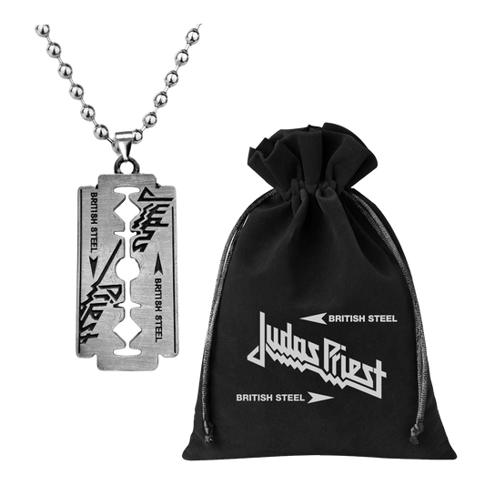 The Judas Priest British Steel Pendant features engraved Judas Priest logos and arrows in it to celebrate the legacy of the 1980 British Steel Album. Each one comes in a small British Steel bag.