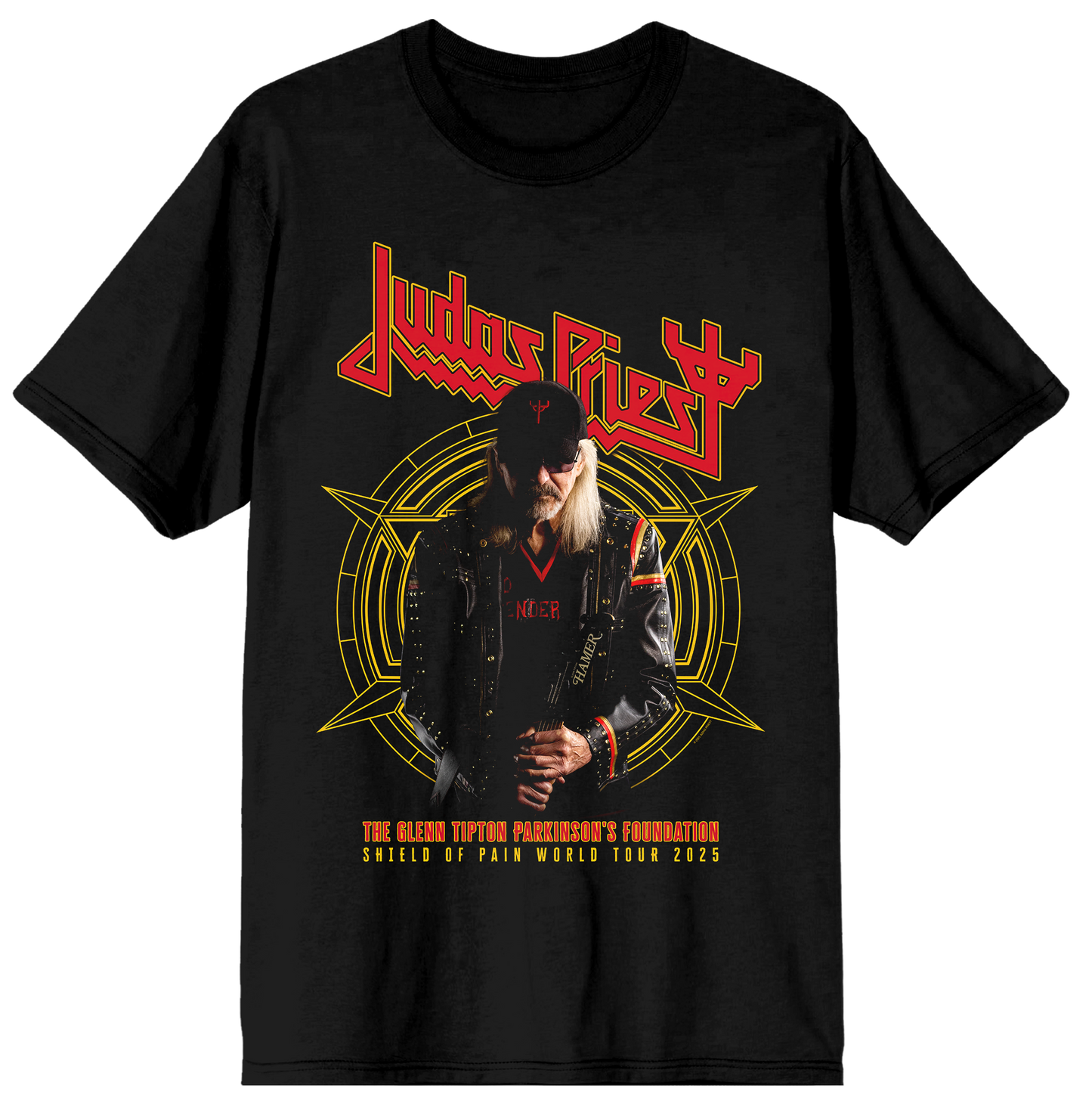 Black t-shirt with Judas Priest graphic design featuring a musician and band name.