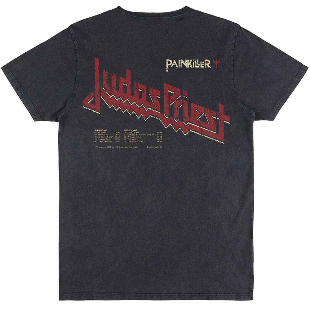 A black vintage wash tee with artwork inspired by the Painkiller album from Judas Priest.