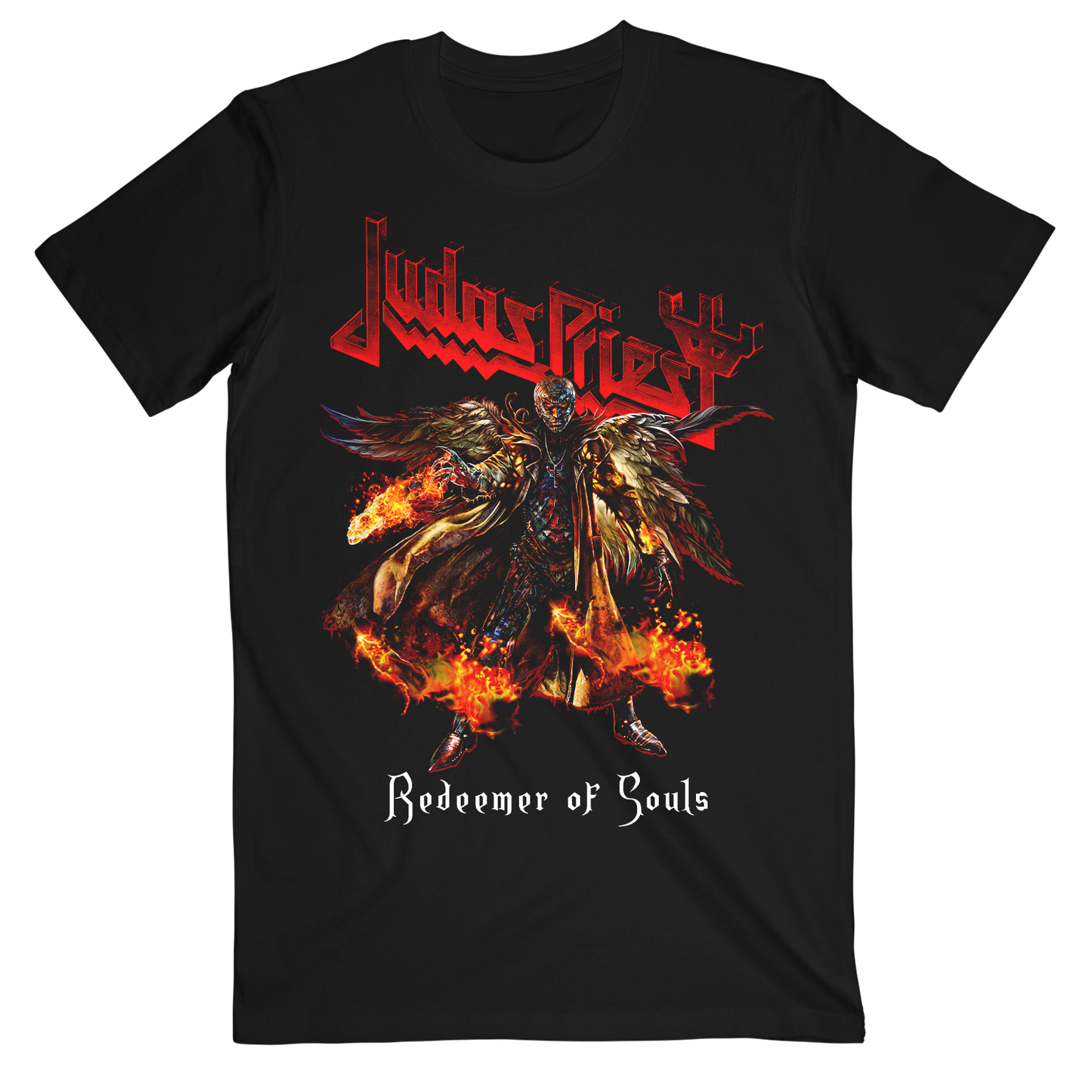 Black cotton tee shirt with Redeemer of Souls artwork from Judas Priest. 