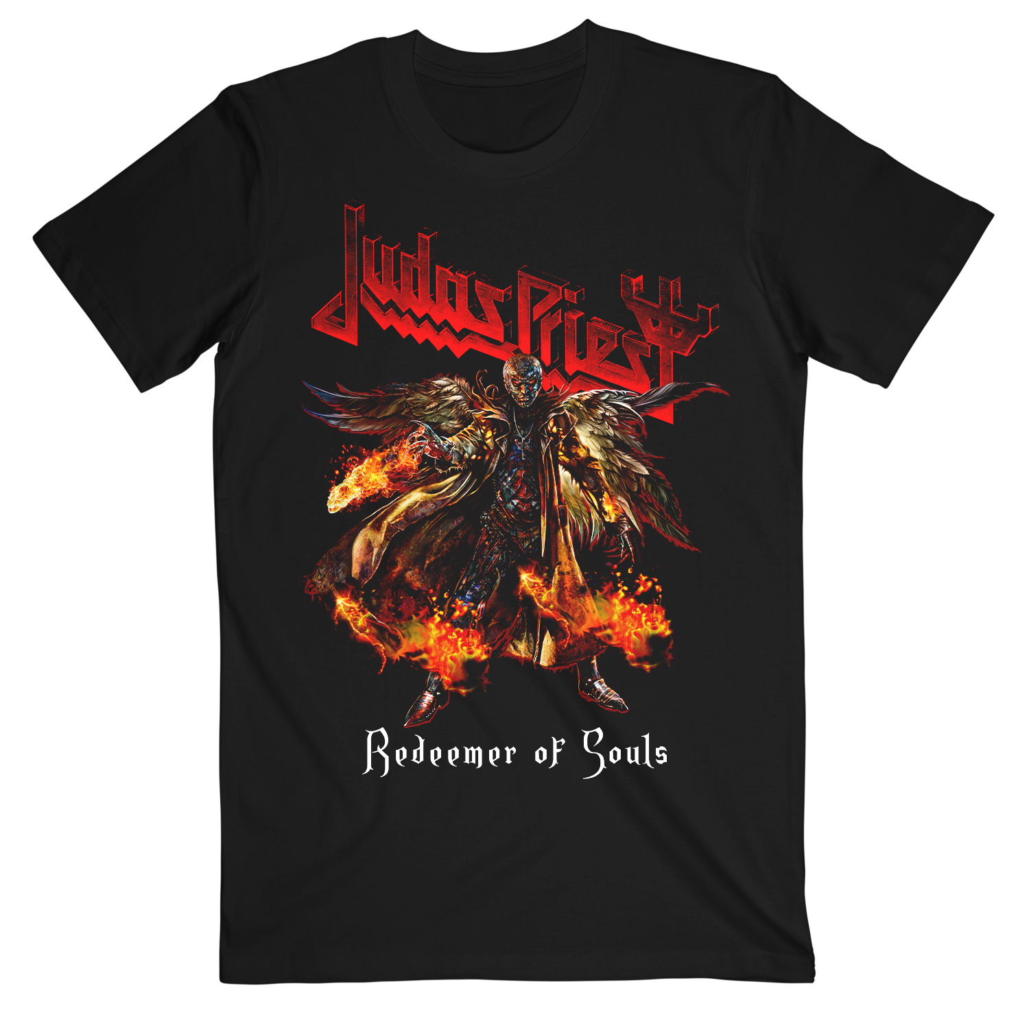 Black cotton tee shirt with Redeemer of Souls artwork from Judas Priest. 