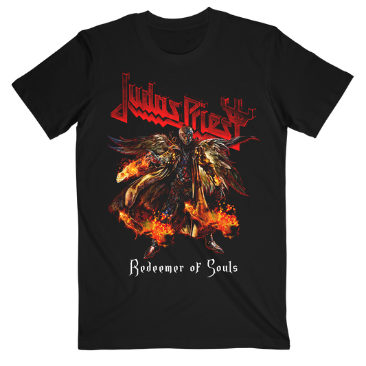 Black cotton tee shirt with Redeemer of Souls artwork from Judas Priest. 