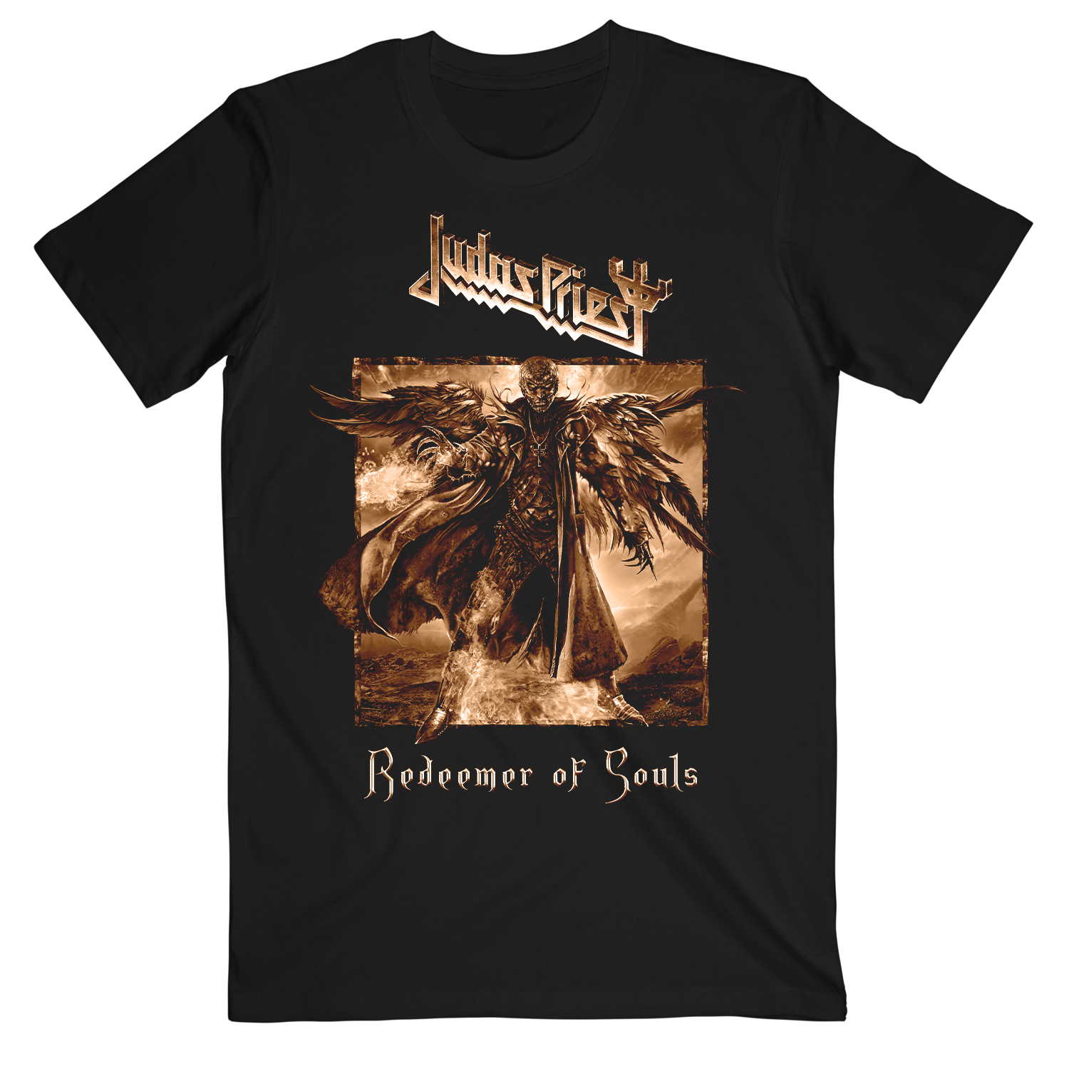 Black cotton tee shirt with Redeemer of Souls artwork from Judas Priest. 