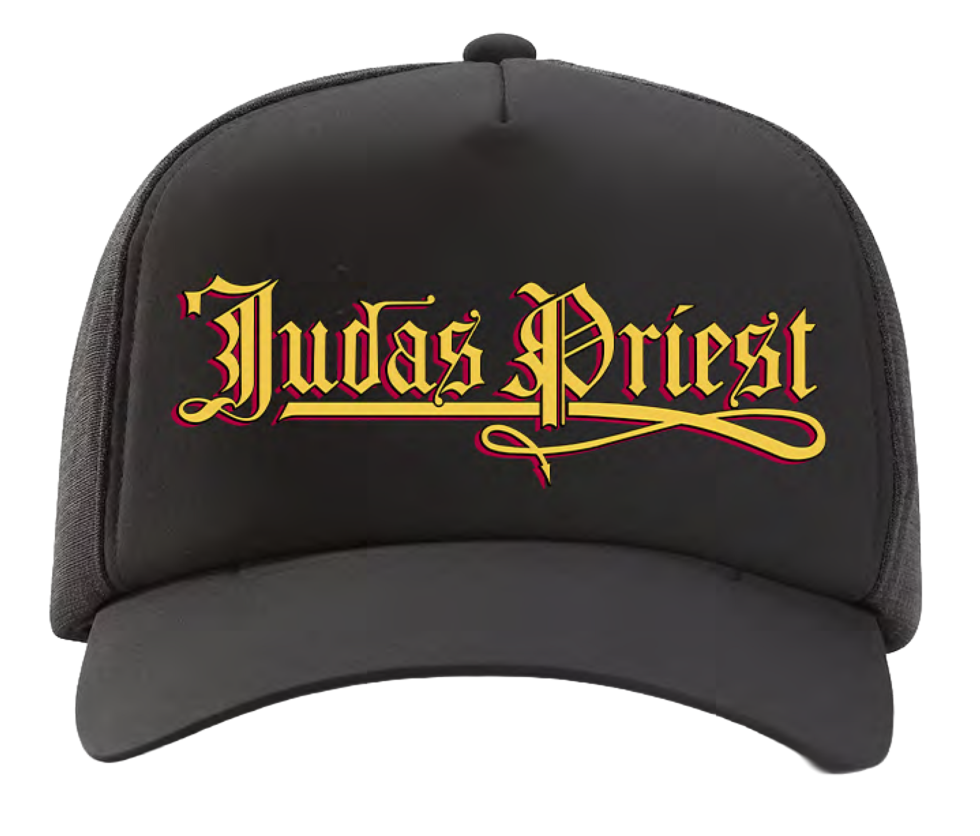 A classic black foam trucker hat with Judas Priest logo across the front. 